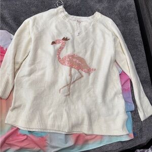 LC Lauren Conrad Cream Sweater with Pink Flamingo